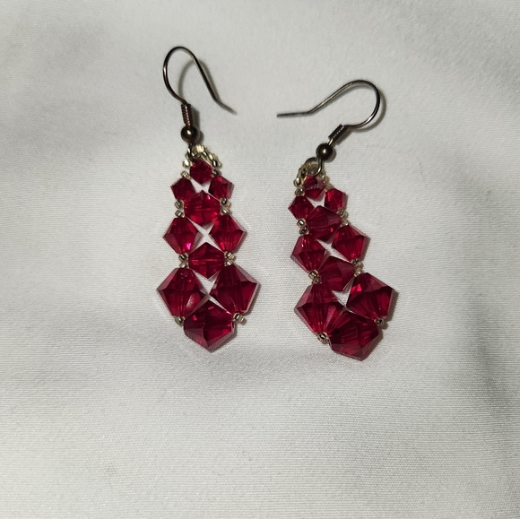 Vintage 1970s 1980s Ruby Red Swarovski Crystal Dangle Earrings - Picture 9 of 11